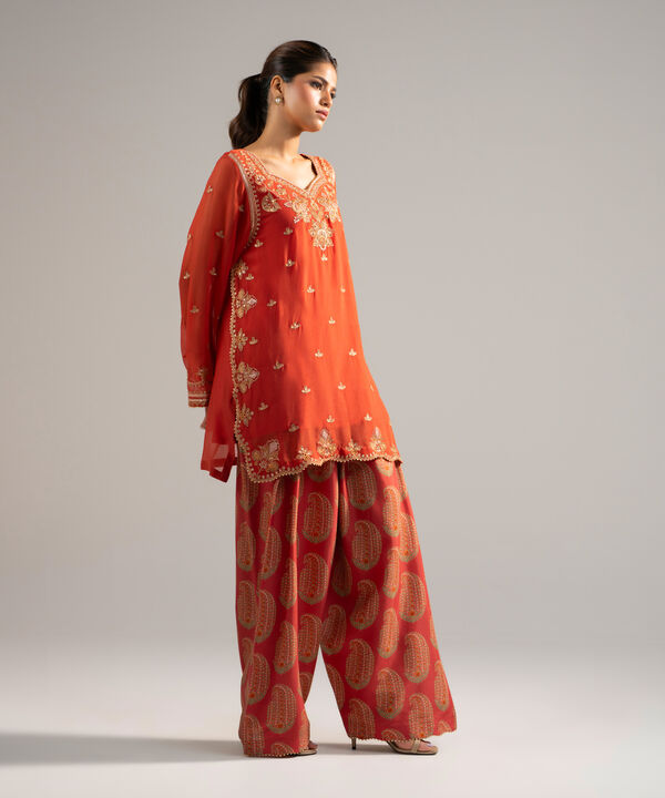 2 Piece - Embroidered Chiffon Suit