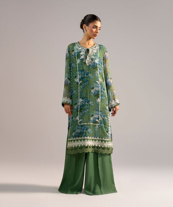 2 Piece - Embroidered Chiffon Suit