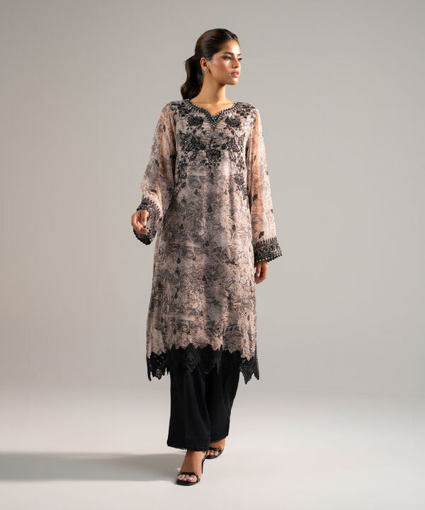 2 Piece - Embroidered Chiffon Suit