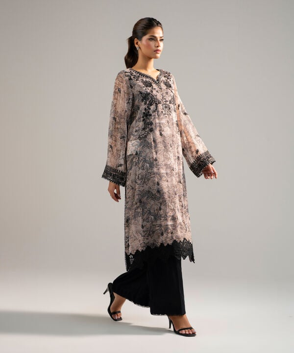 2 Piece - Embroidered Chiffon Suit