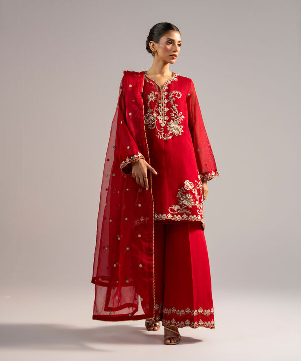 3 Piece - Embroidered Khaddi Net Suit