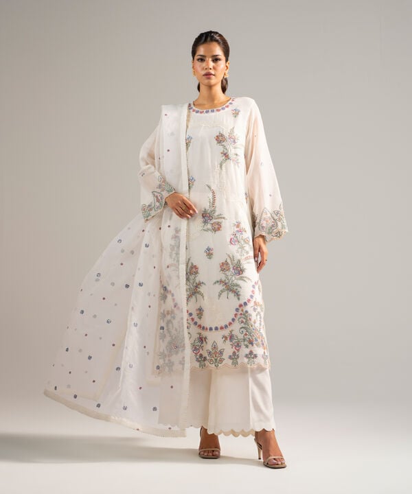 3 Piece - Embroidered Khaddi Net Suit