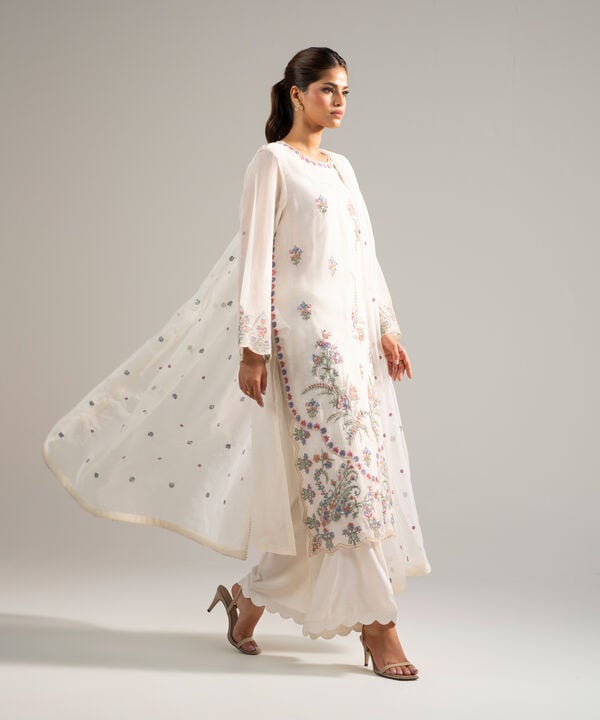 3 Piece - Embroidered Khaddi Net Suit