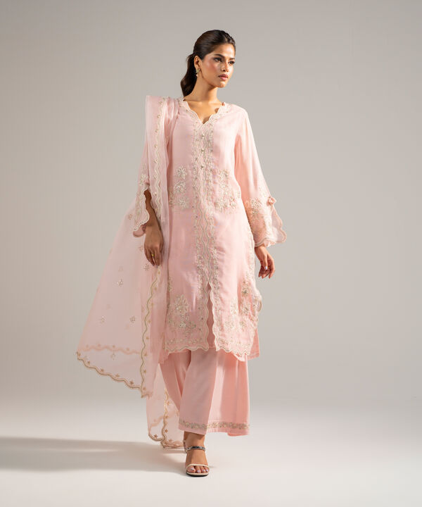 3 Piece - Embroidered Khaddi Net Suit