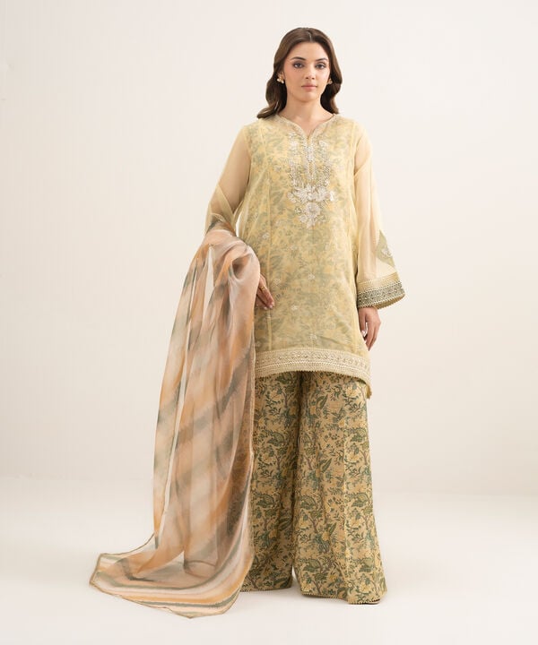 3 Piece - Embroidered Organza Suit