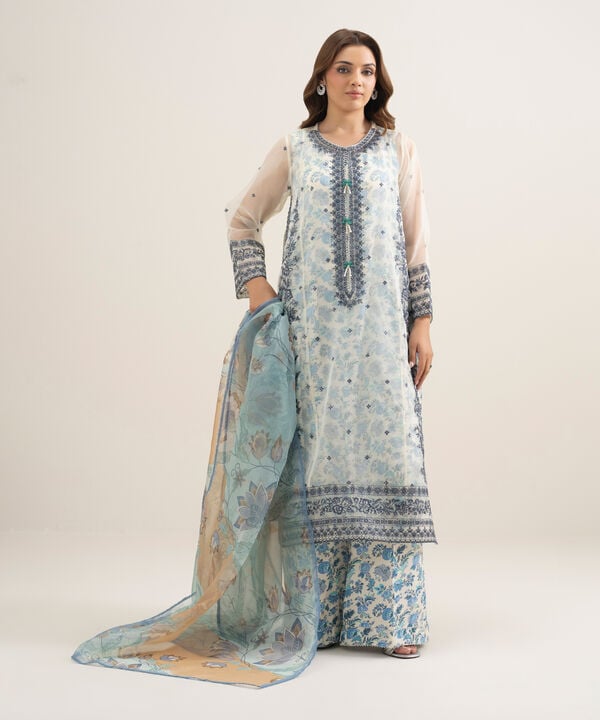 3 Piece - Embroidered Organza Suit