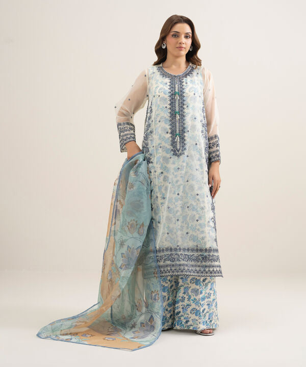 3 Piece - Embroidered Organza Suit