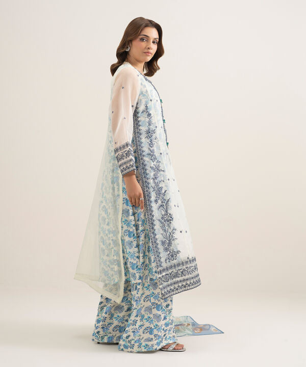 3 Piece - Embroidered Organza Suit
