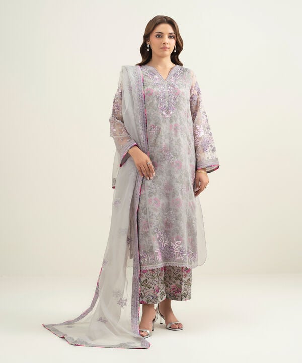 3 Piece - Embroidered Organza Suit