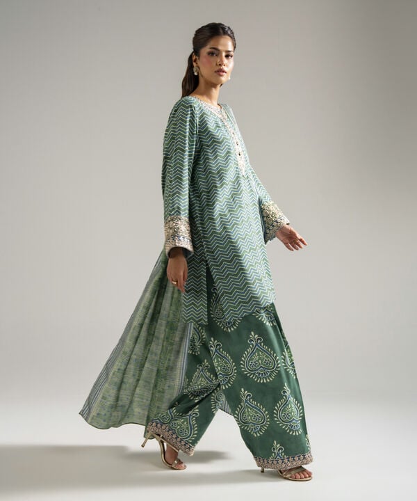 3 Piece - Embroidered Raw Silk Suit