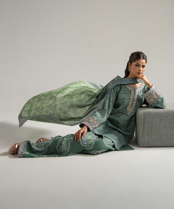 3 Piece - Embroidered Raw Silk Suit