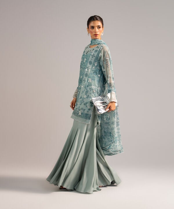 3 Piece - Embroidered Chiffon Suit