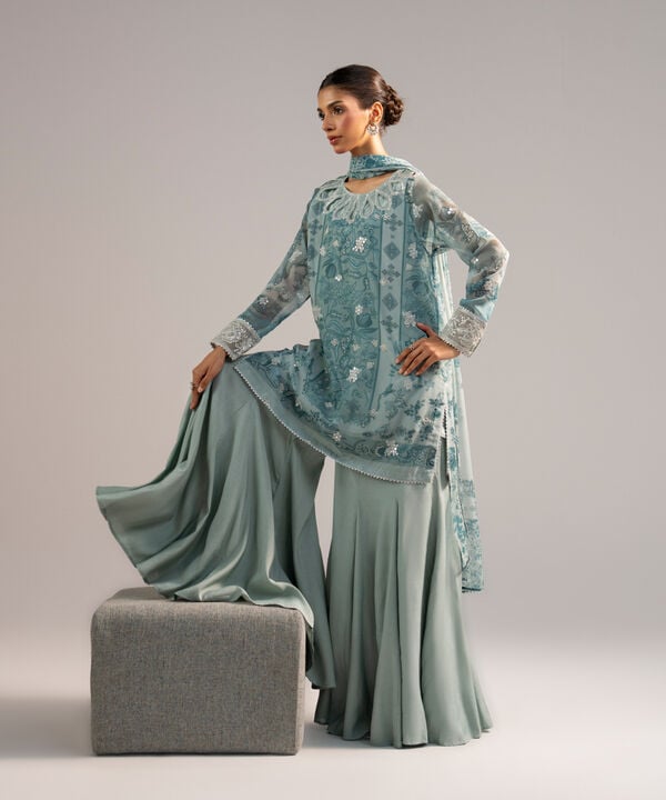 3 Piece - Embroidered Chiffon Suit