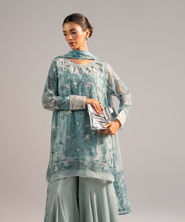 3 Piece - Embroidered Chiffon Suit