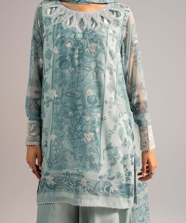 3 Piece - Embroidered Chiffon Suit