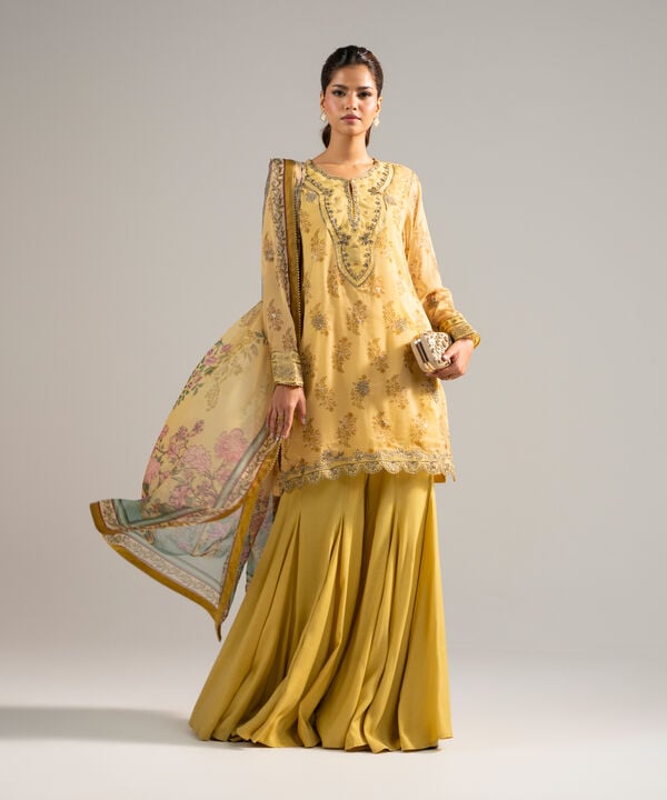 3 Piece - Embroidered Chiffon Suit