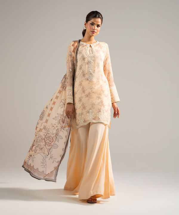 3 Piece - Embroidered Chiffon Suit