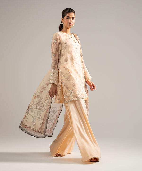 3 Piece - Embroidered Chiffon Suit