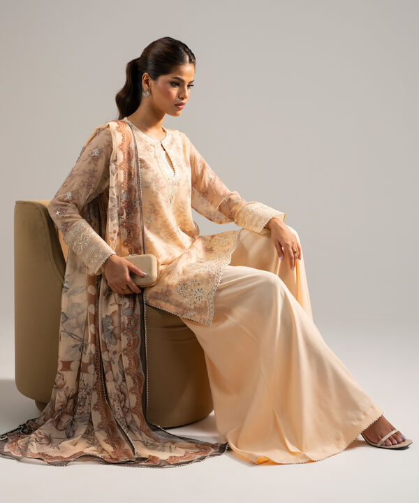 3 Piece - Embroidered Chiffon Suit