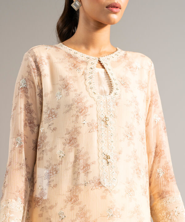 3 Piece - Embroidered Chiffon Suit