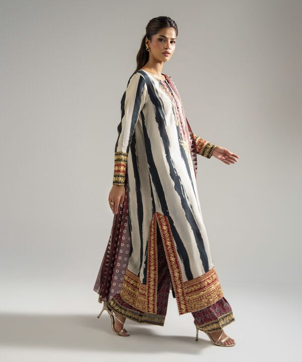 3 Piece - Embroidered Raw Silk Suit