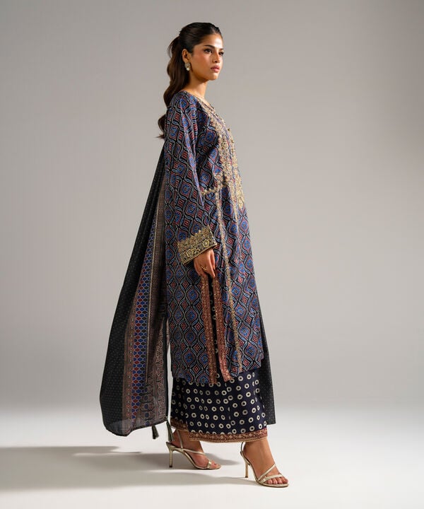 3 Piece - Embroidered Raw Silk Suit
