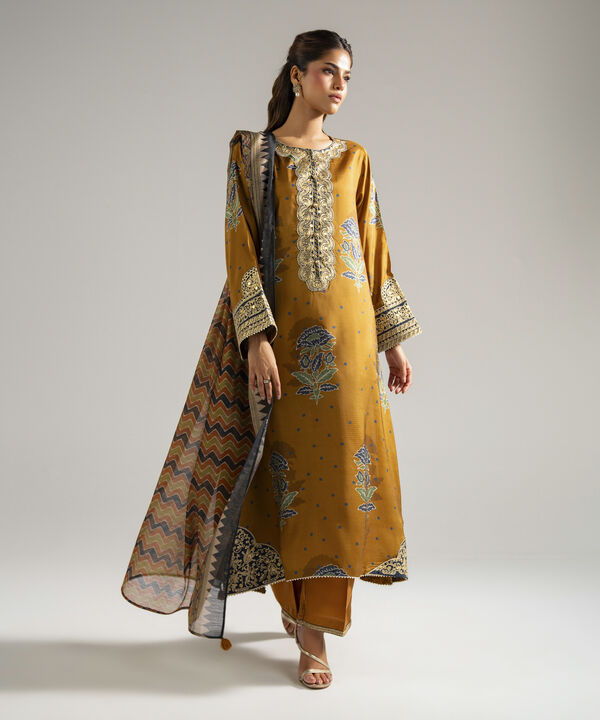 3 Piece - Embroidered Raw Silk Suit