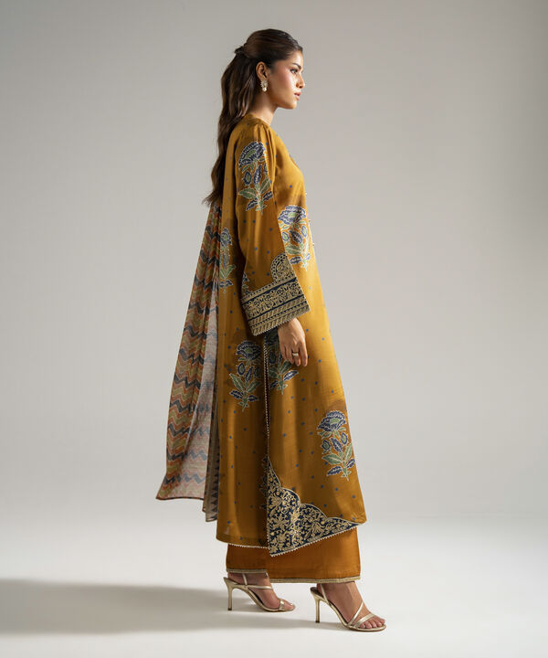 3 Piece - Embroidered Raw Silk Suit
