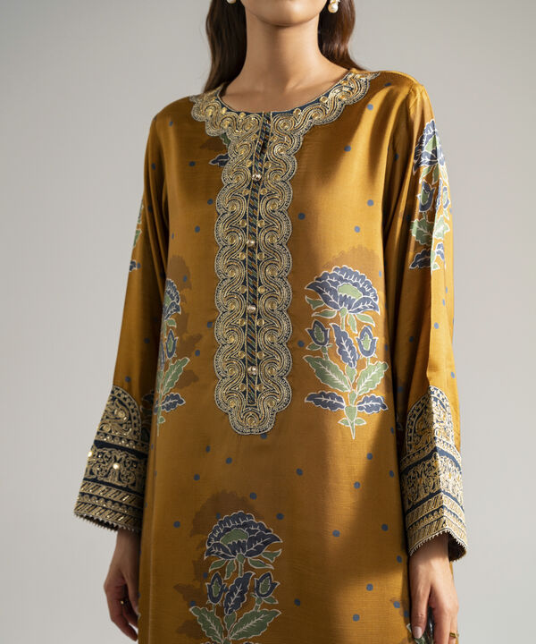 3 Piece - Embroidered Raw Silk Suit