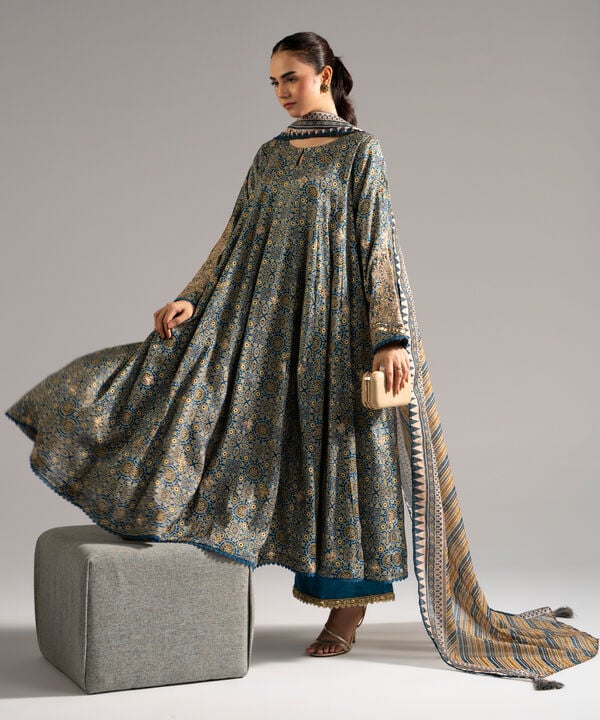3 Piece - Embroidered Raw Silk Suit