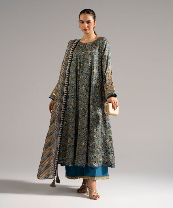 3 Piece - Embroidered Raw Silk Suit