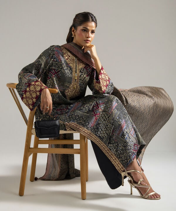3 Piece - Embroidered Raw Silk Suit