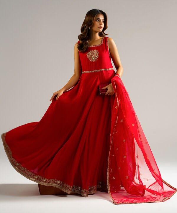 2 Piece - Embroidered Raw Silk Suit