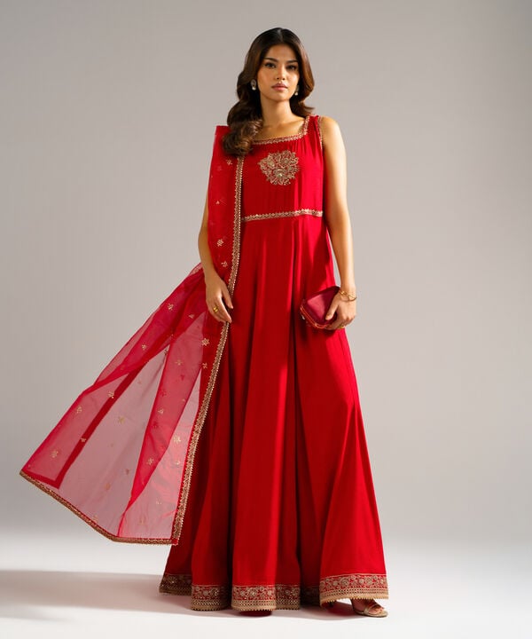 2 Piece - Embroidered Raw Silk Suit