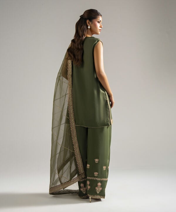 3 Piece - Embroidered Raw Silk Suit