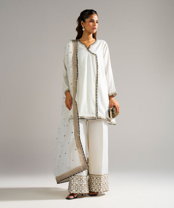3 Piece - Embroidered Raw Silk Suit