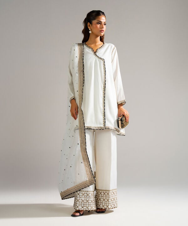 3 Piece - Embroidered Raw Silk Suit