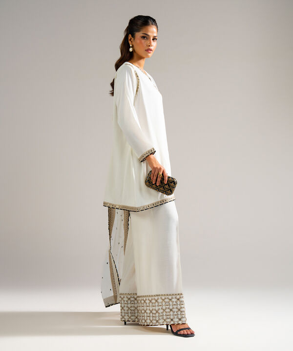 3 Piece - Embroidered Raw Silk Suit