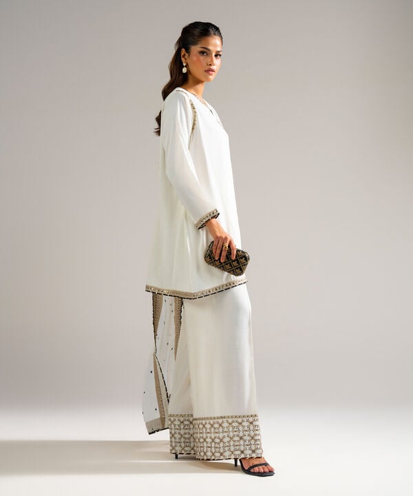 3 Piece - Embroidered Raw Silk Suit