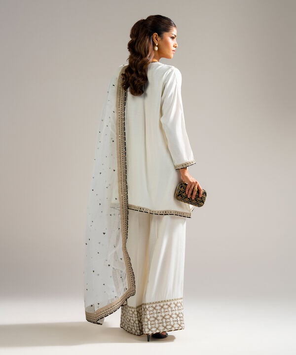 3 Piece - Embroidered Raw Silk Suit