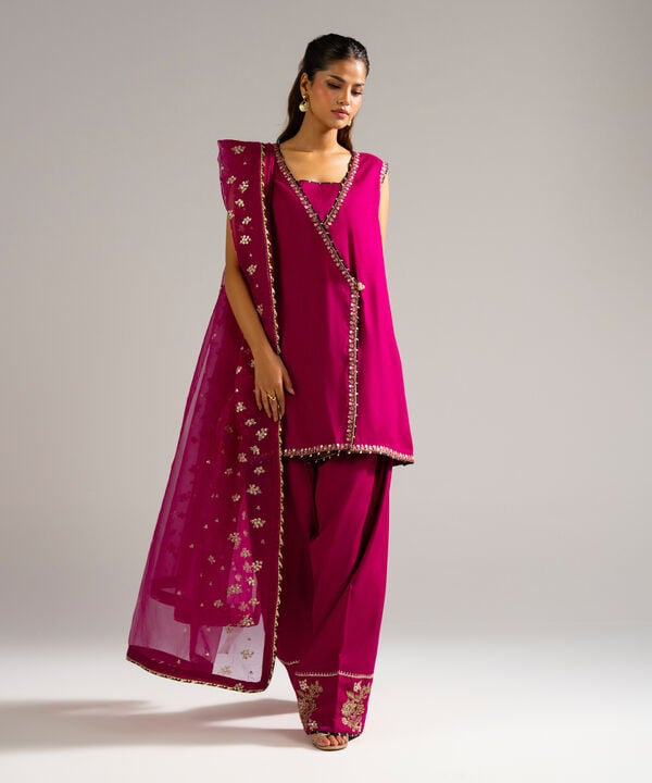 3 Piece - Embroidered Raw Silk Suit