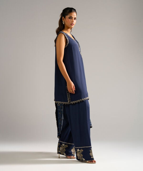 3 Piece - Embroidered Raw Silk Suit