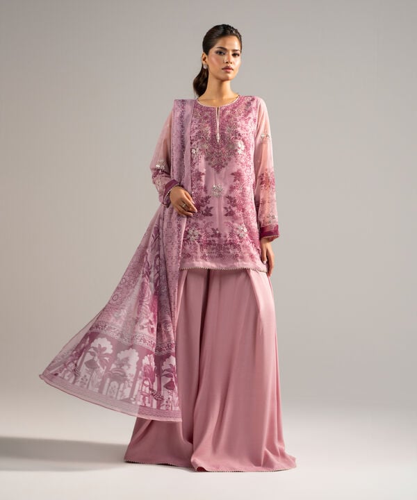 3 Piece - Embroidered Chiffon Suit