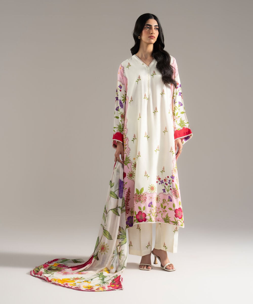 3 Piece - Printed Raw Silk Suit 3TNSFMHMV613