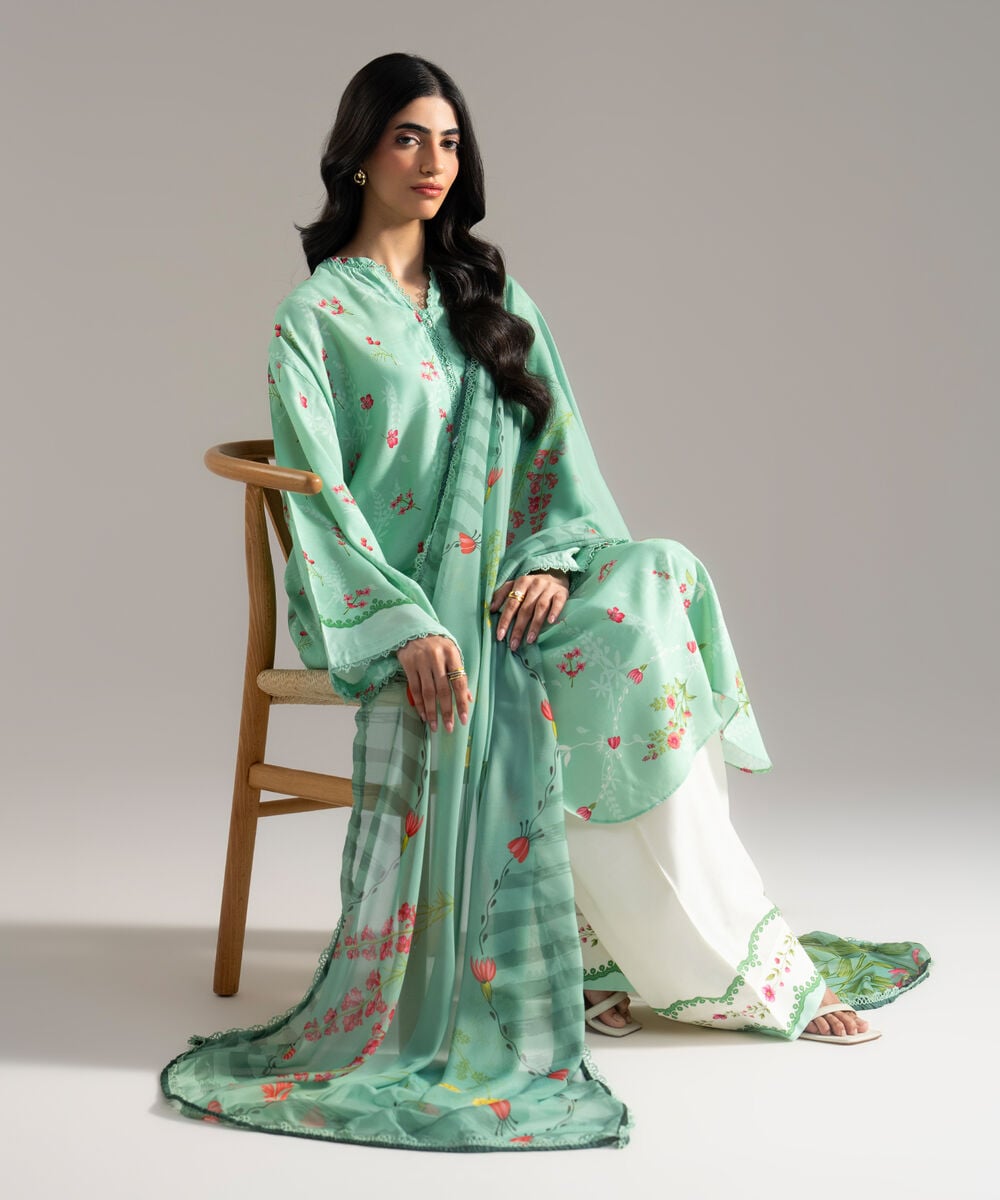 3 Piece - Printed Raw Silk Suit 3TNSFMHMV614