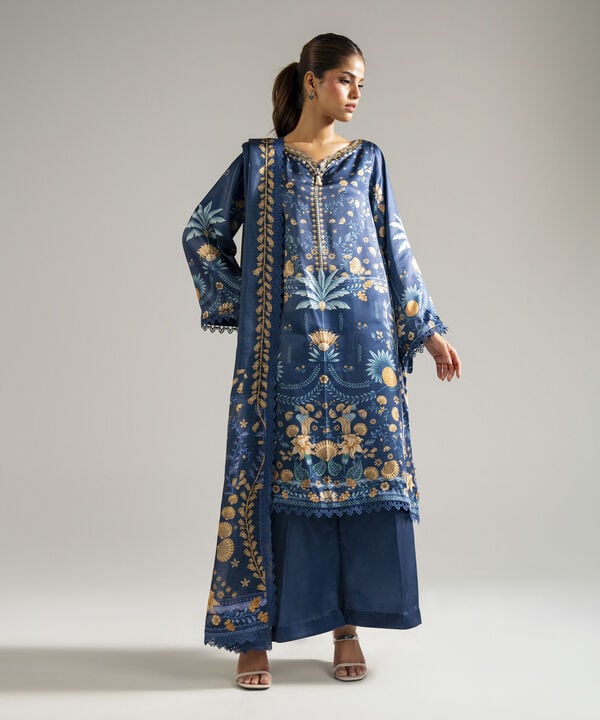 3 Piece - Printed Satin Suit