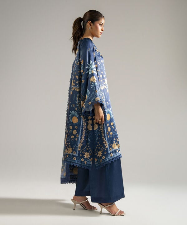 3 Piece - Printed Satin Suit