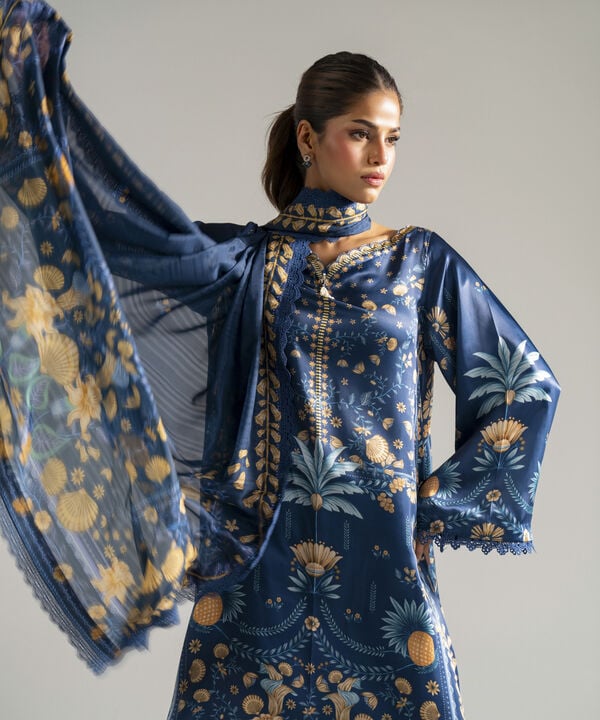 3 Piece - Printed Satin Suit