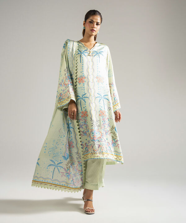 3 Piece - Printed Satin Suit
