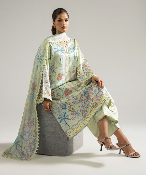3 Piece - Printed Satin Suit